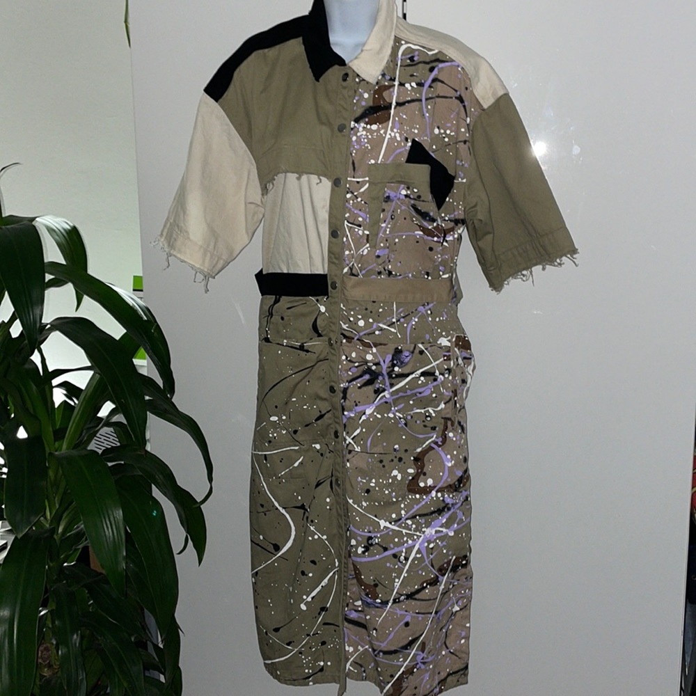 Prfct Nmbr Utility Patchwork Splatter Paint Apron… - image 1